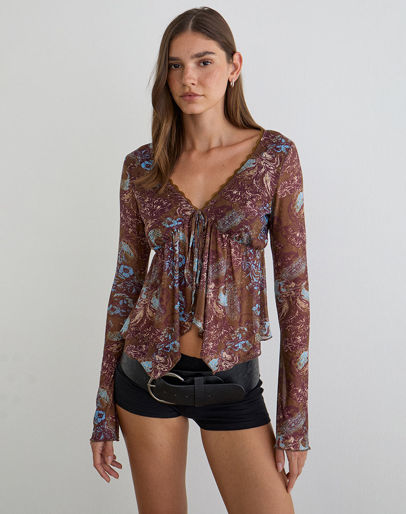 Image of Concetta Long Sleeve Top in Feathery Paisley Brown