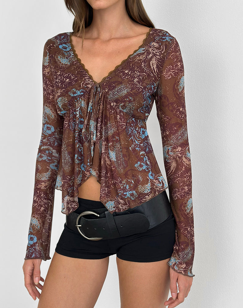 Image of Concetta Long Sleeve Top in Feathery Paisley Brown