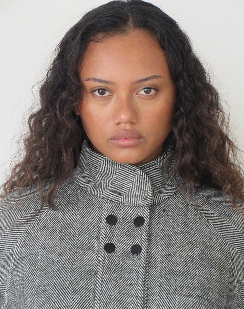 Image of Conrad Double Button High Neck Jacket in Black and White