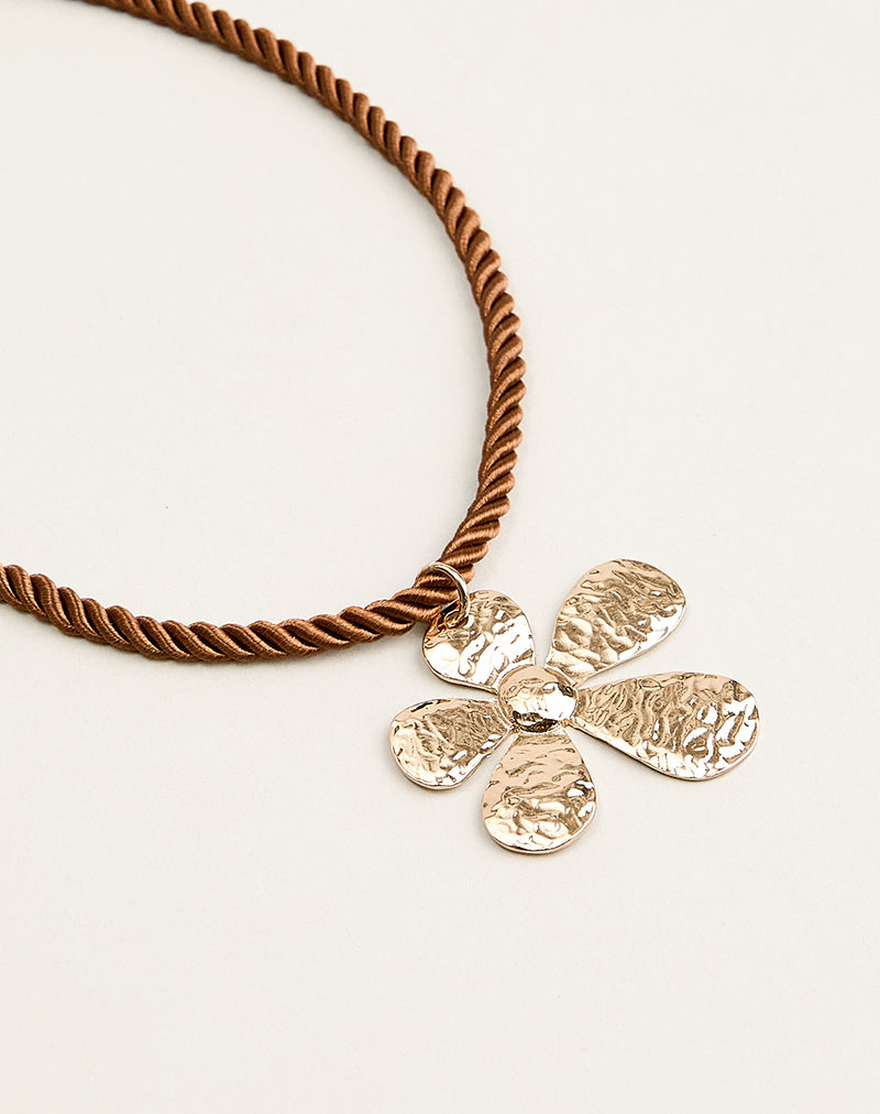 Image of Cord Necklace with Gold Plated Flower Pendant