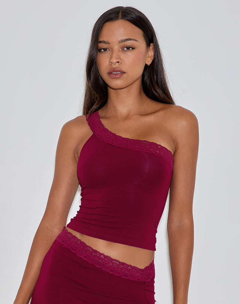 Image of Cordia One Shoulder Top in Burgundy