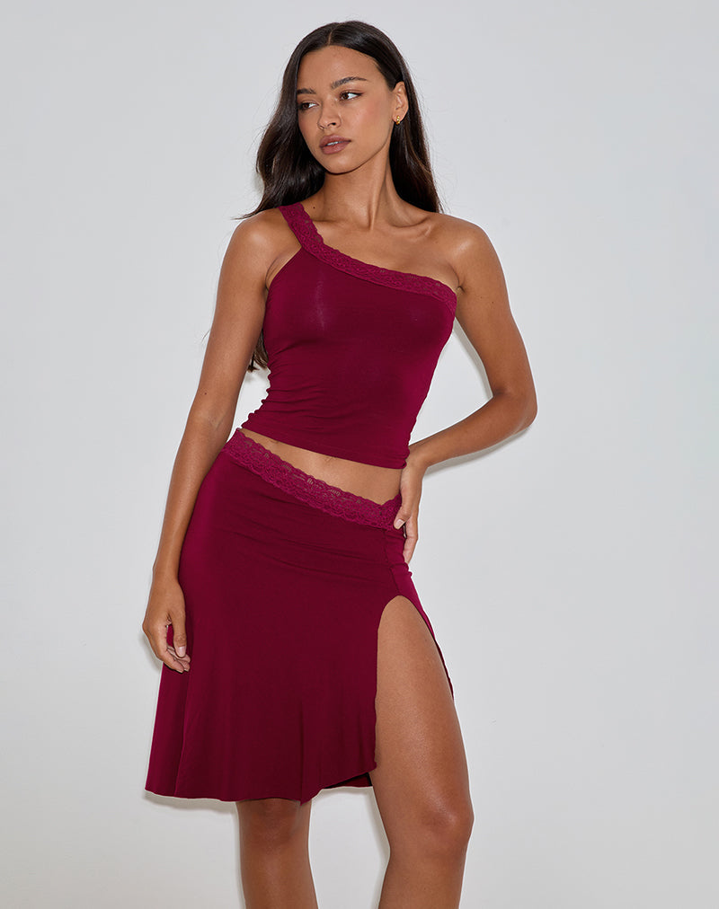 Image of Cordia One Shoulder Top in Burgundy