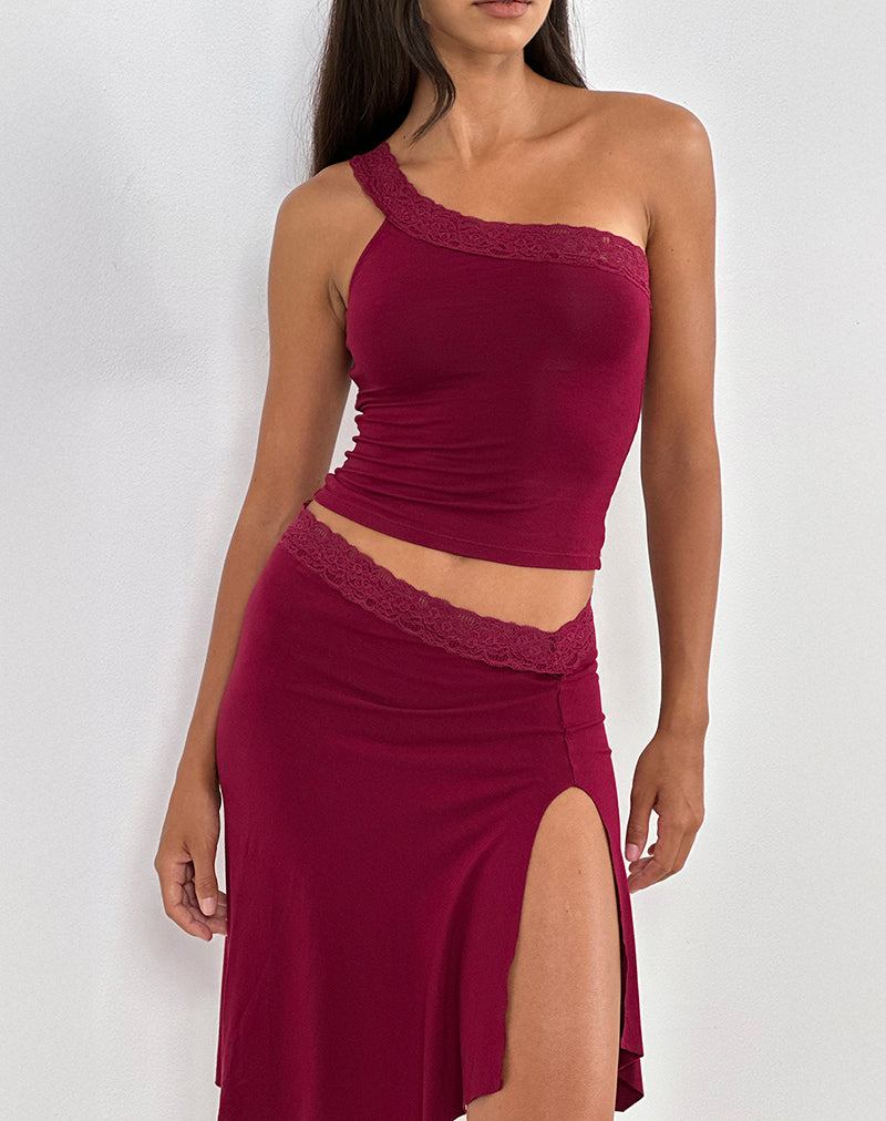 Image of Cordia One Shoulder Top in Burgundy