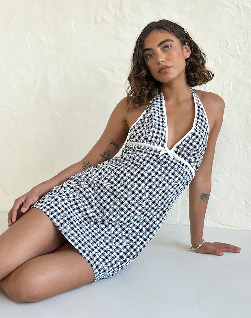 Image of Corla Mini Dress in Black Floral Gingham