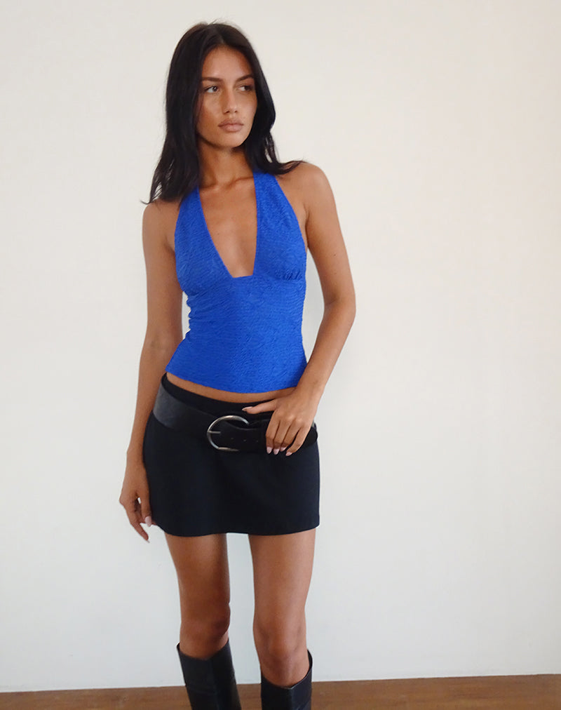 Image of Cosimo Halterneck Top in Textured Mesh Blue