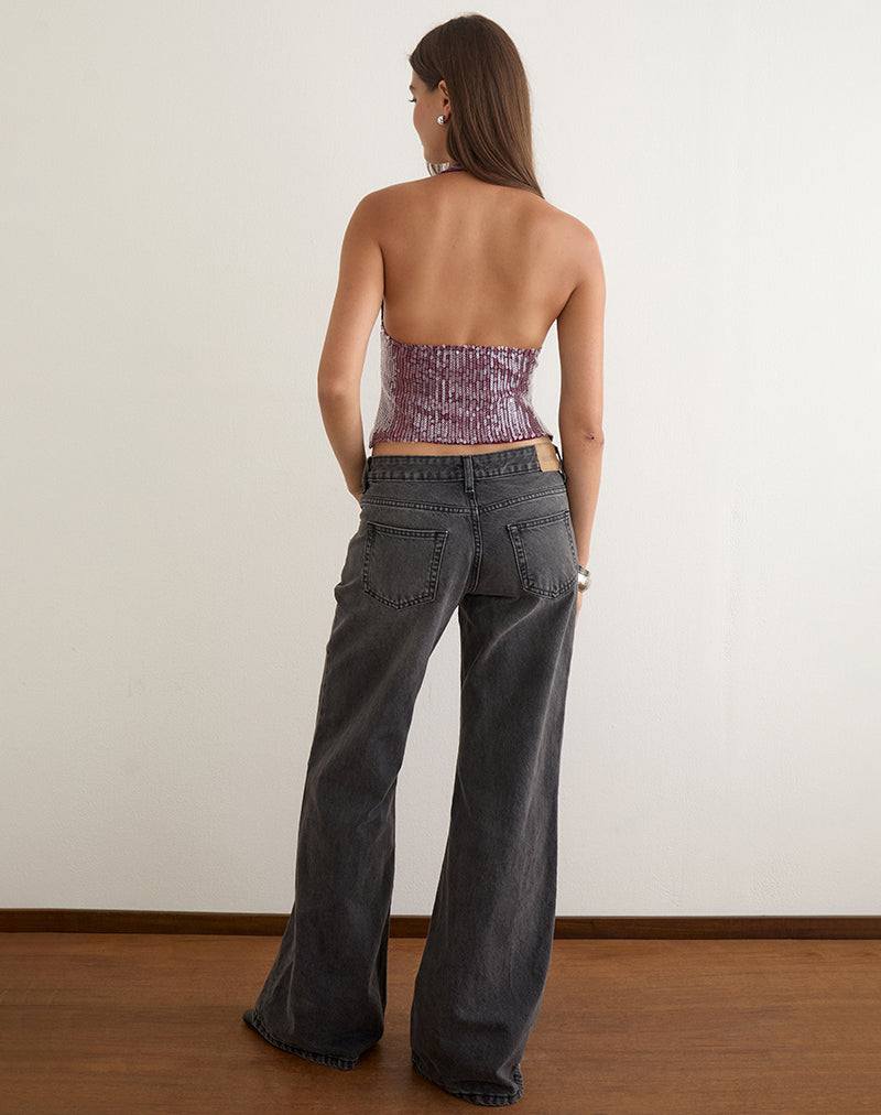 Image of Cosio Halter Top in Clear Sequin Burgundy