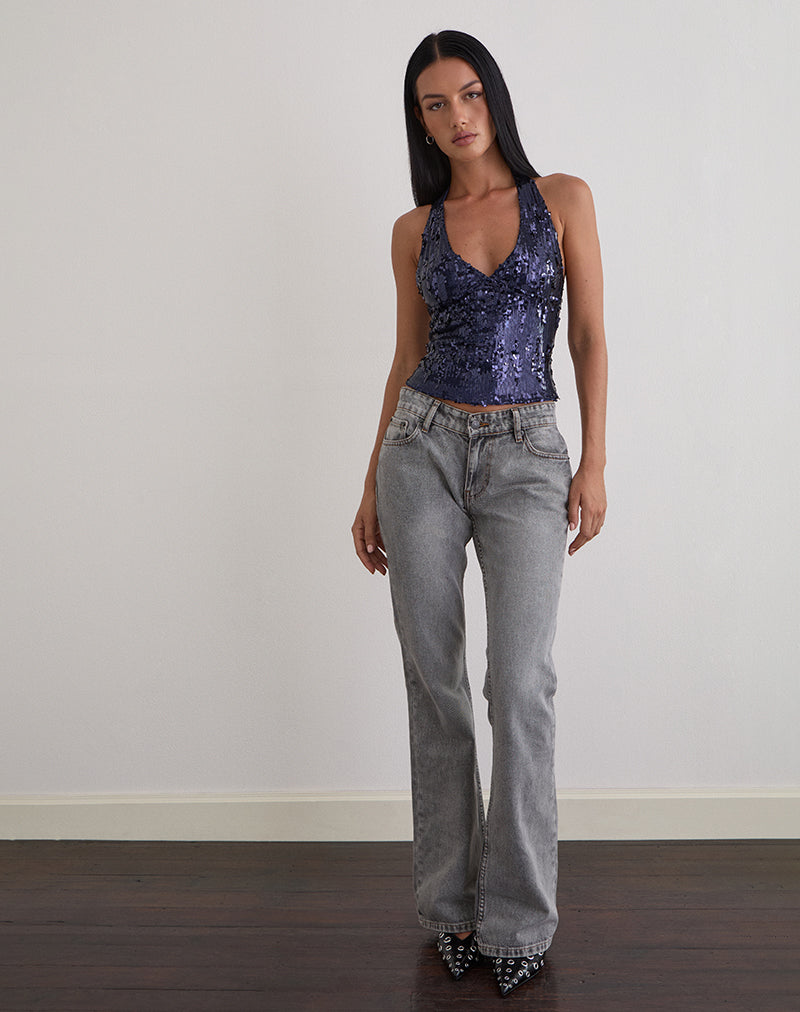 Image of Cosio Halter Top in Mix Sequin Navy