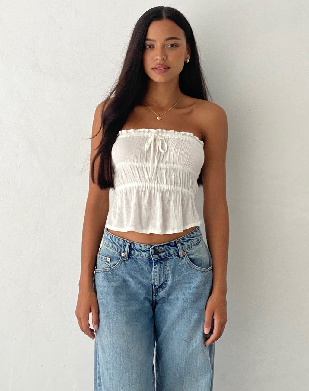 Cove Bandeau Top in Crinkle Off White