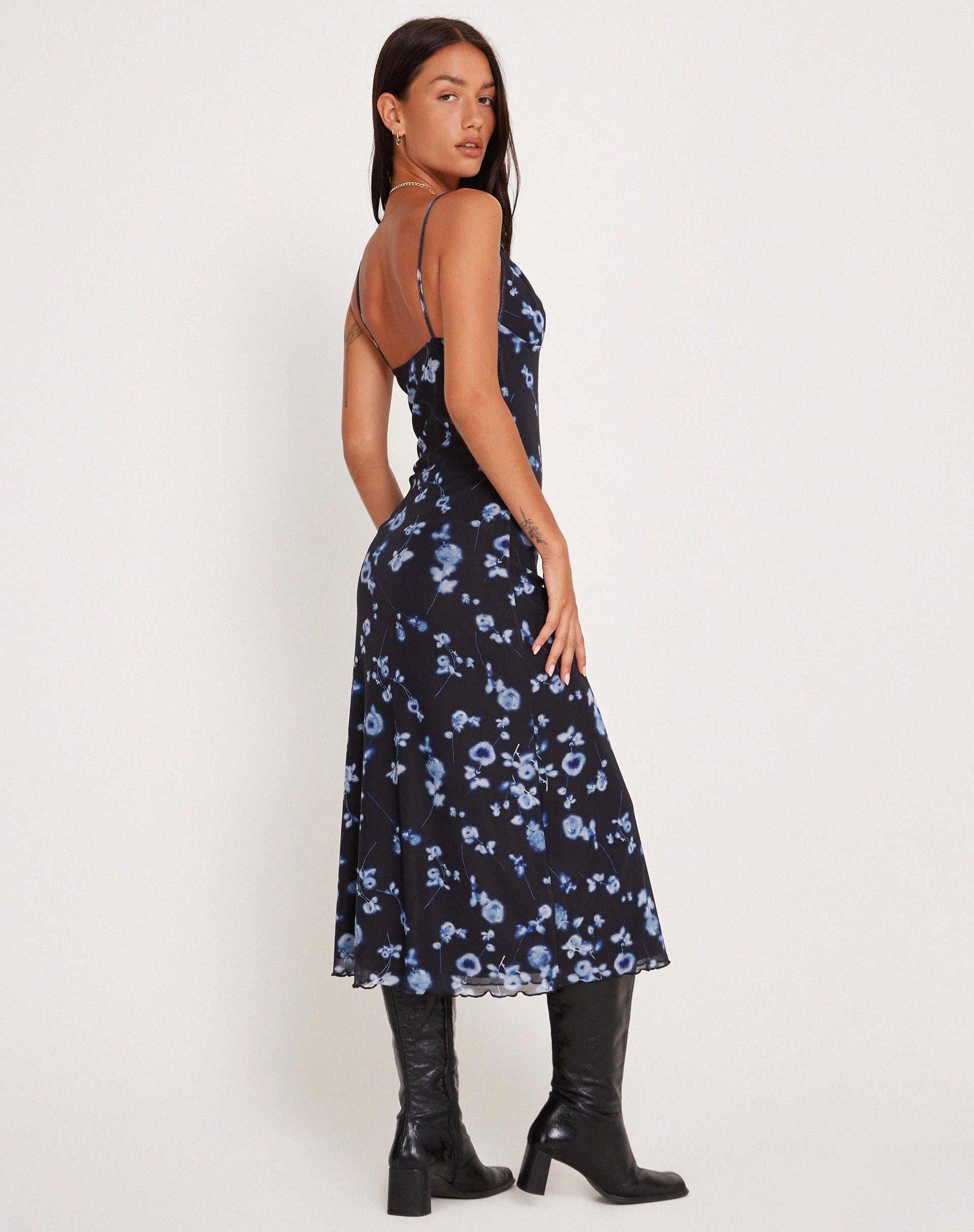 Image of Coya Maxi Dress in Mesh Navy Diffused Floral