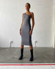 Image of Cresida One Shoulder Midi Dress in Grey Navy Sporty Micro Spot