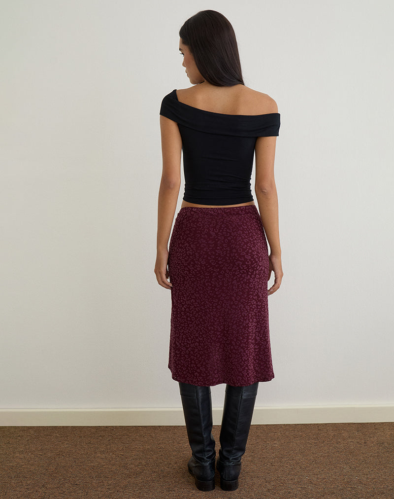 Image of Esmeray Midi Skirt in Flocked Leopard Plum
