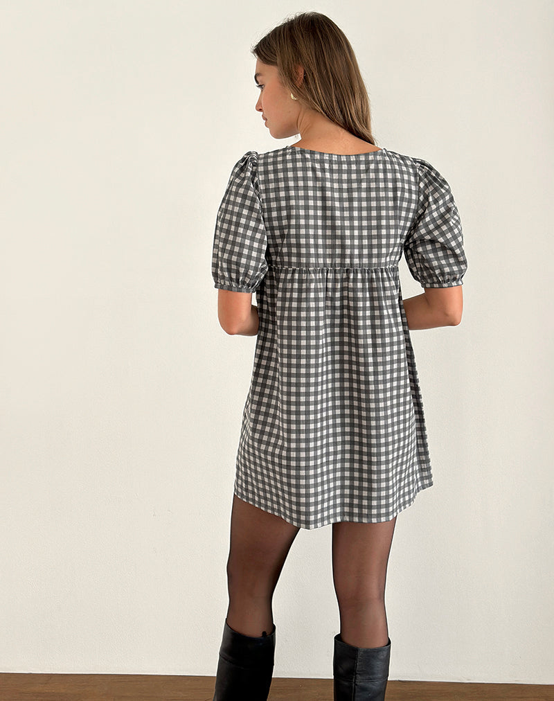 Image of Cybera Mini Dress in Tonal Gingham Black and Grey