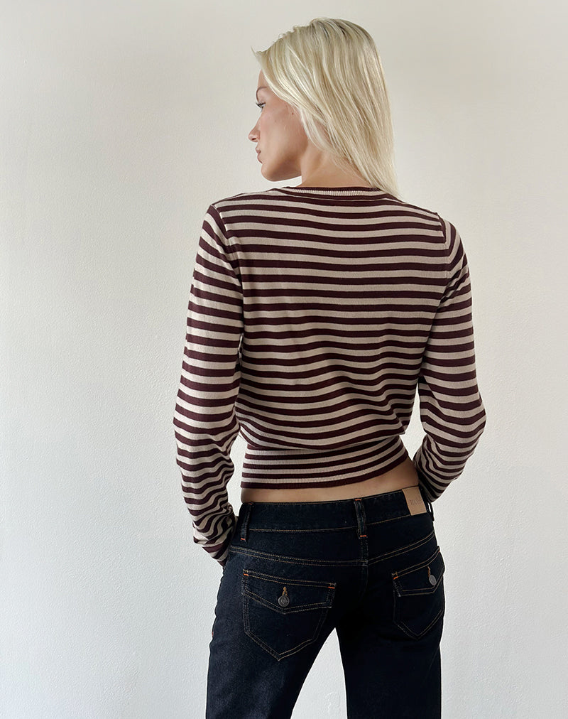Image of Daima Top in Knit Mini Stripe Brown