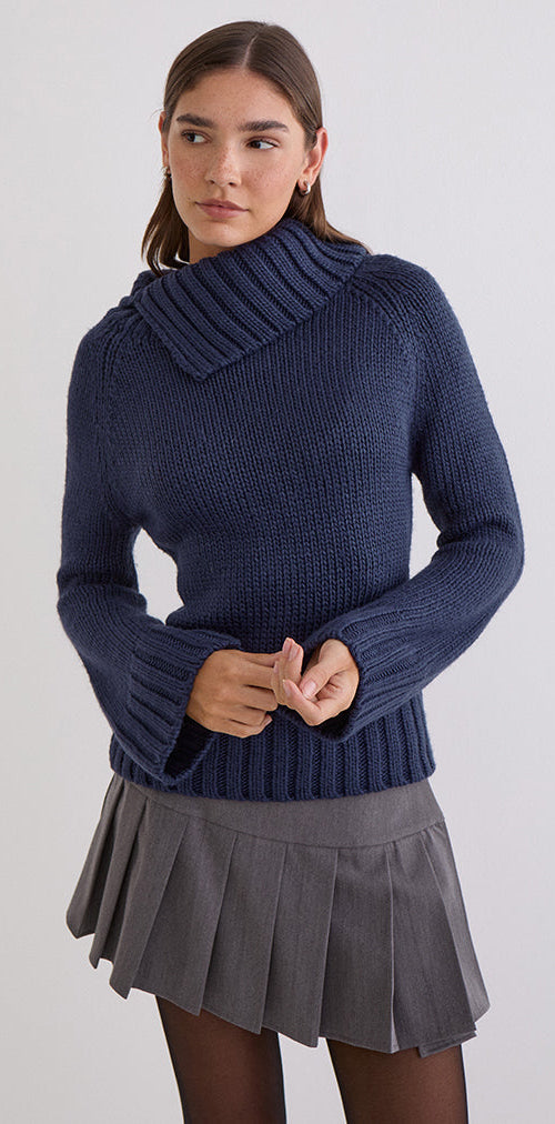 Image of Dajah Fold Over Jumper in Knit Navy