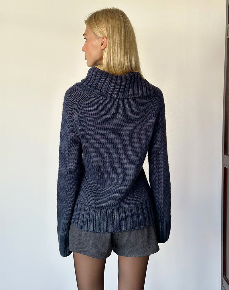 Image of Dajah Fold Over Jumper in Knit Navy