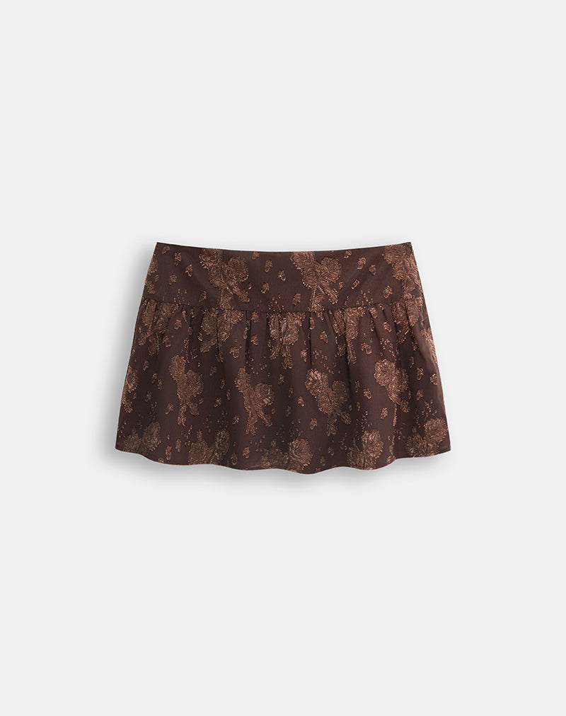 Image of Daju Mini Skirt in Floral Jacquard Chiffon Brown