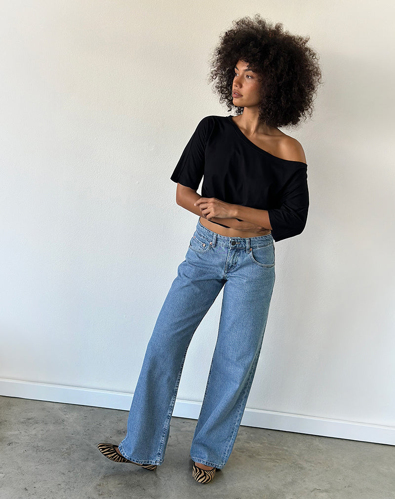 Low Rise Parallel Jeans in Blue Stone