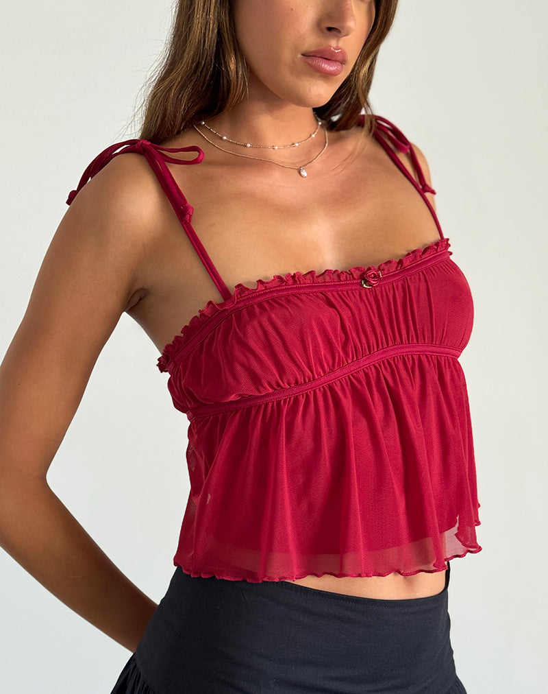 Damaris Cami Top in Red Cherry with Red Binding