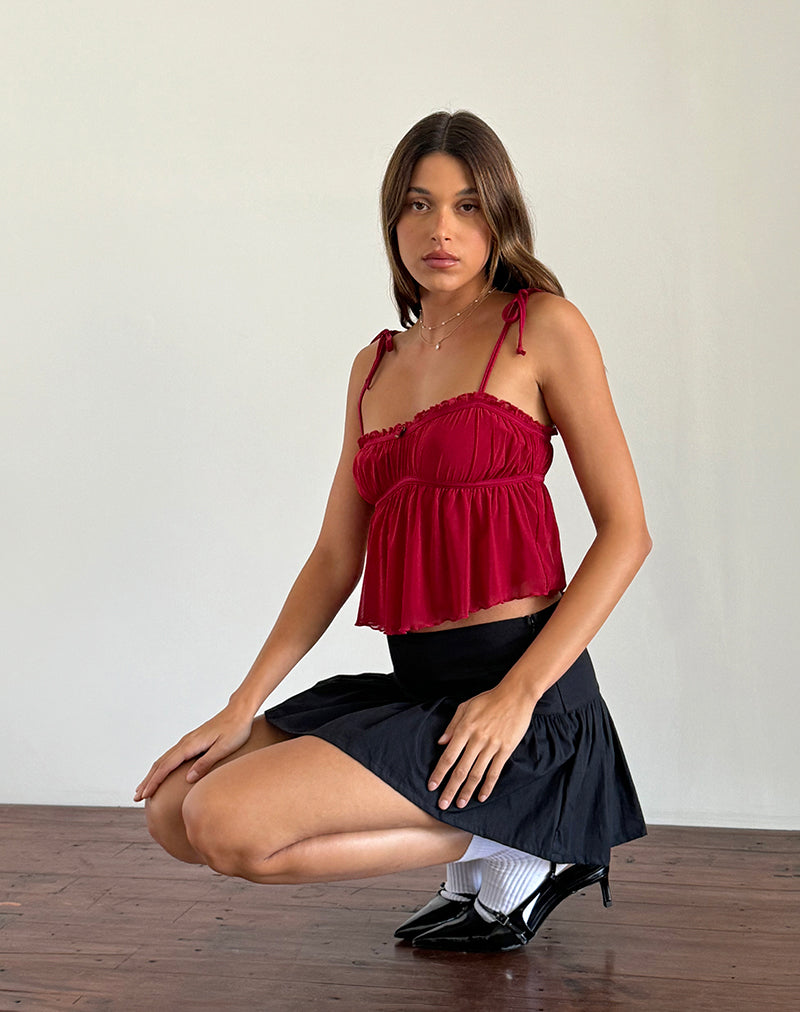 Damaris Cami Top in Red Cherry with Red Binding