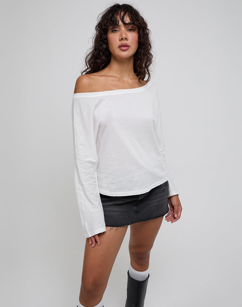 Image of Damian Off The Shoulder Long Sleeve Basic Top in Ivory