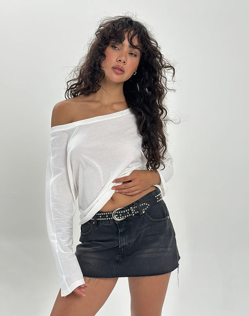 Image of Damian Off The Shoulder Long Sleeve Basic Top in Ivory