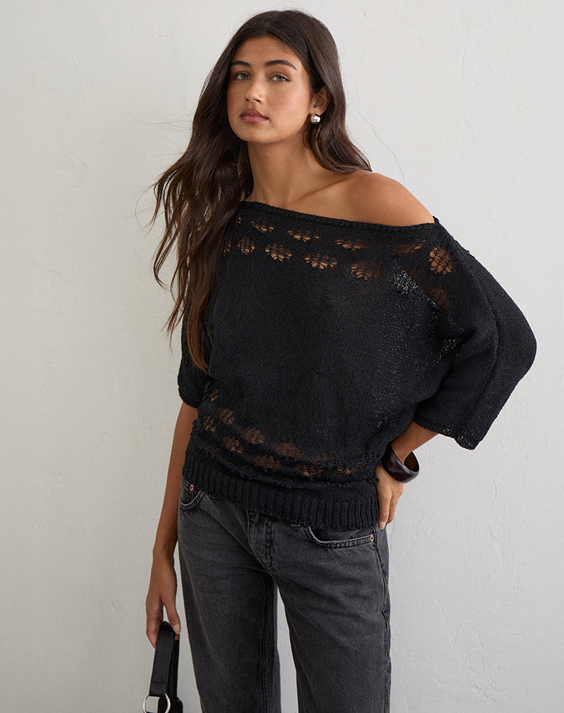 Image of Damini Off The Shoulder Knit Top in Black
