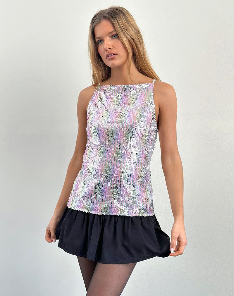 Image of Damske Vest Top in Clear Sequin Iridescent