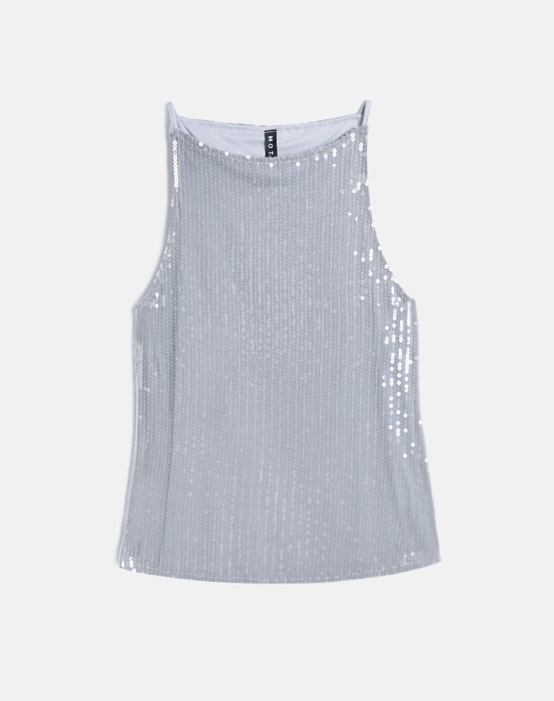 Image of Damske Vest Top in Clear Tinted Sequin Grey