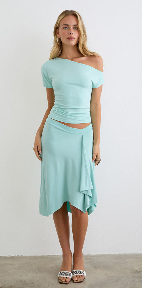 Image of Esmeray Midi Skirt in Rayon Jersey Aqua