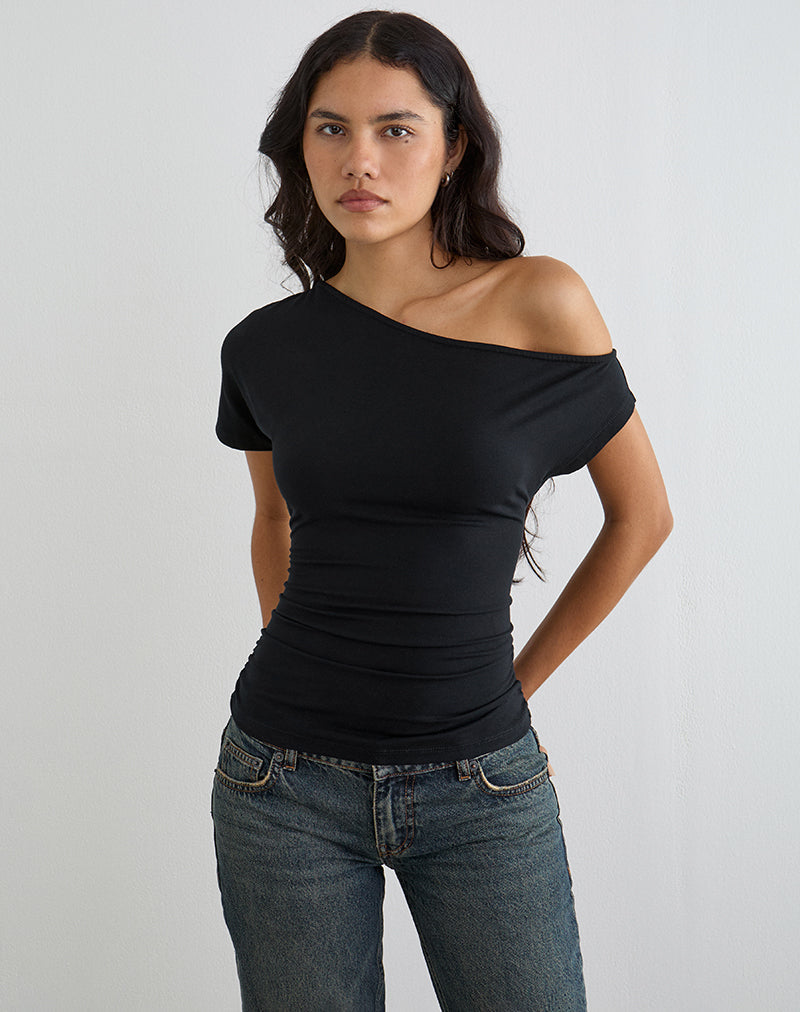 Image of Danama One Shoulder Top in Jersey Black