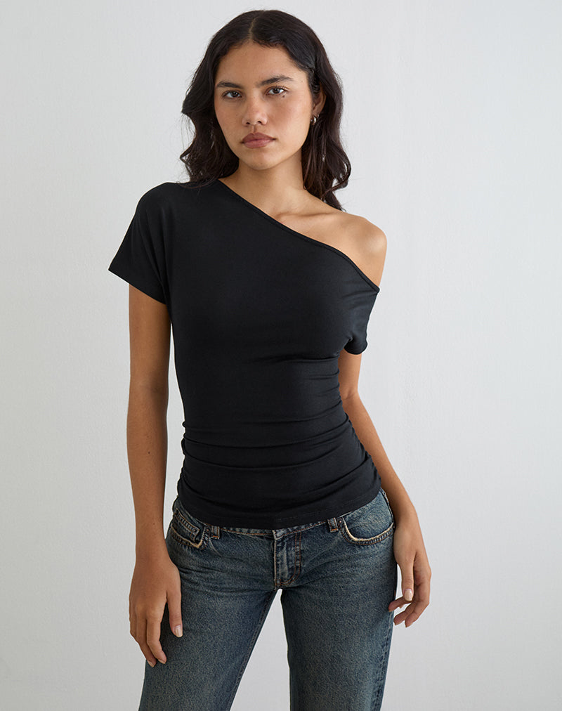 Danama Ein-Schulter-Top aus Jersey, schwarz