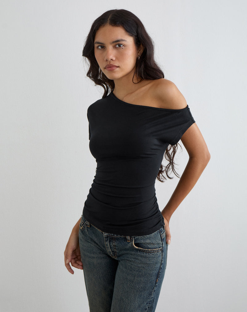 Danama Ein-Schulter-Top aus Jersey, schwarz