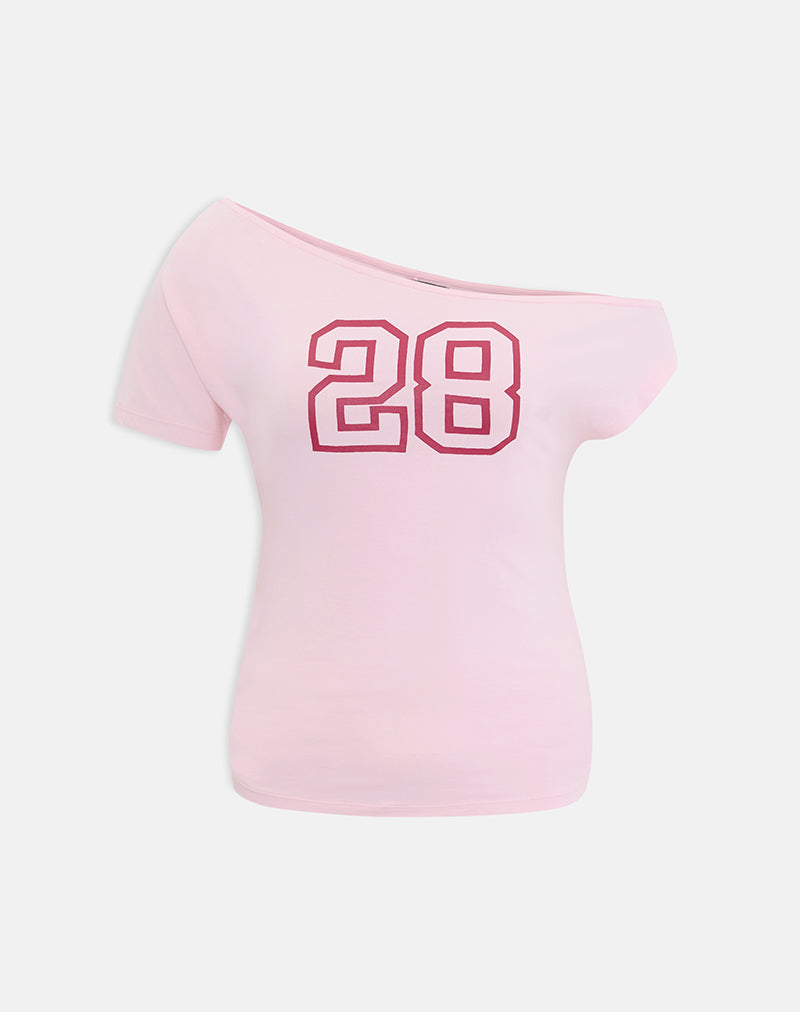 Image of Danama One Shoulder Top in Rayon Jersey Light Pink with '28' Graphic