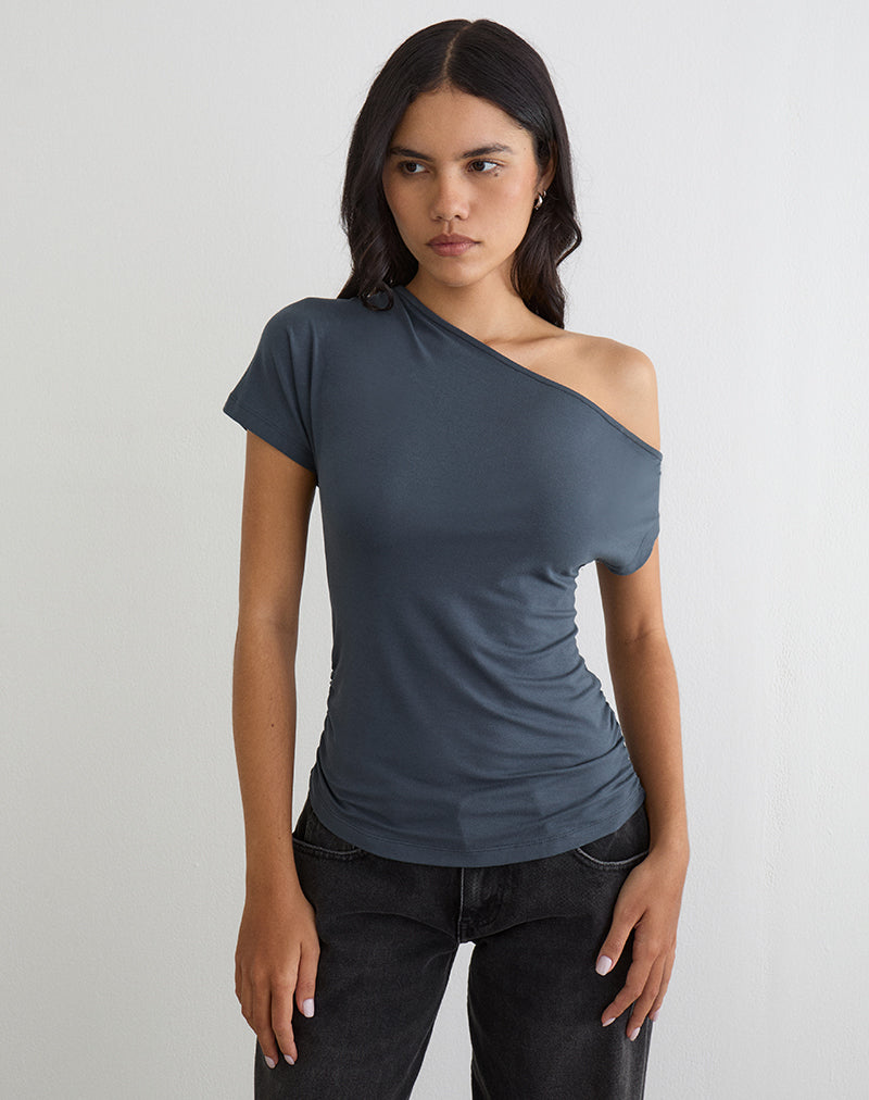 Danama One Shoulder Top in Jersey Ocean Storm