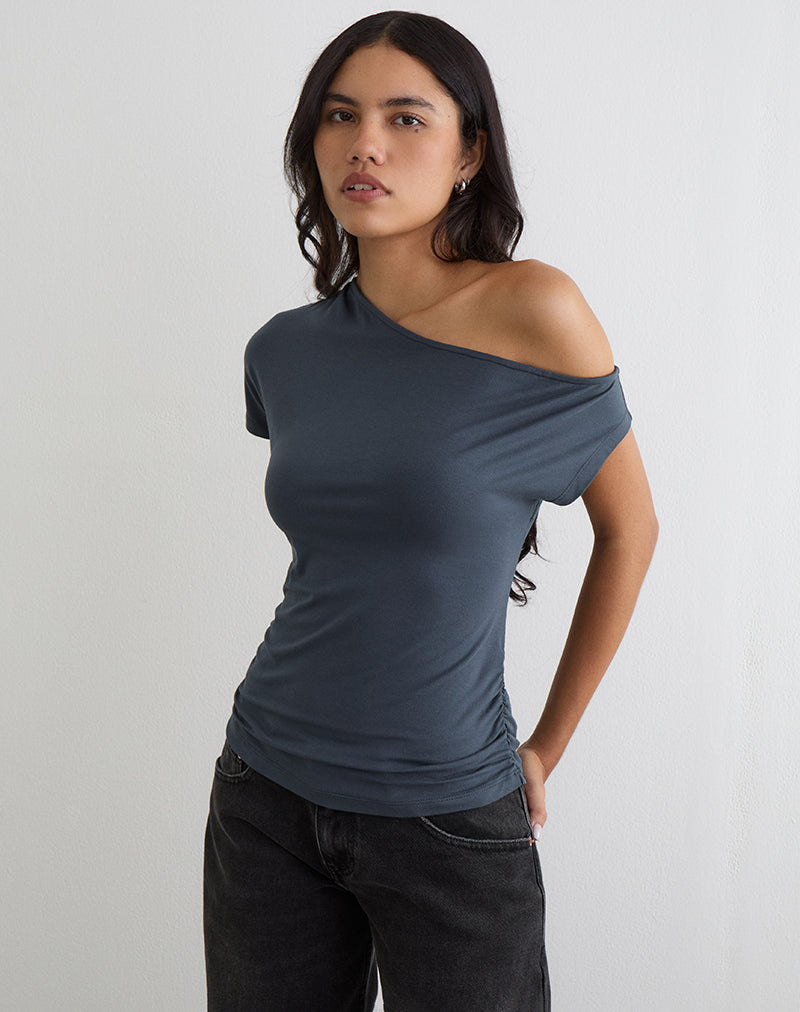 Image of Danama One Shoulder Top in Jersey Ocean Storm