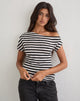 Image of Danama One Shoulder Top in Sheer Jersey Black and White Stripe