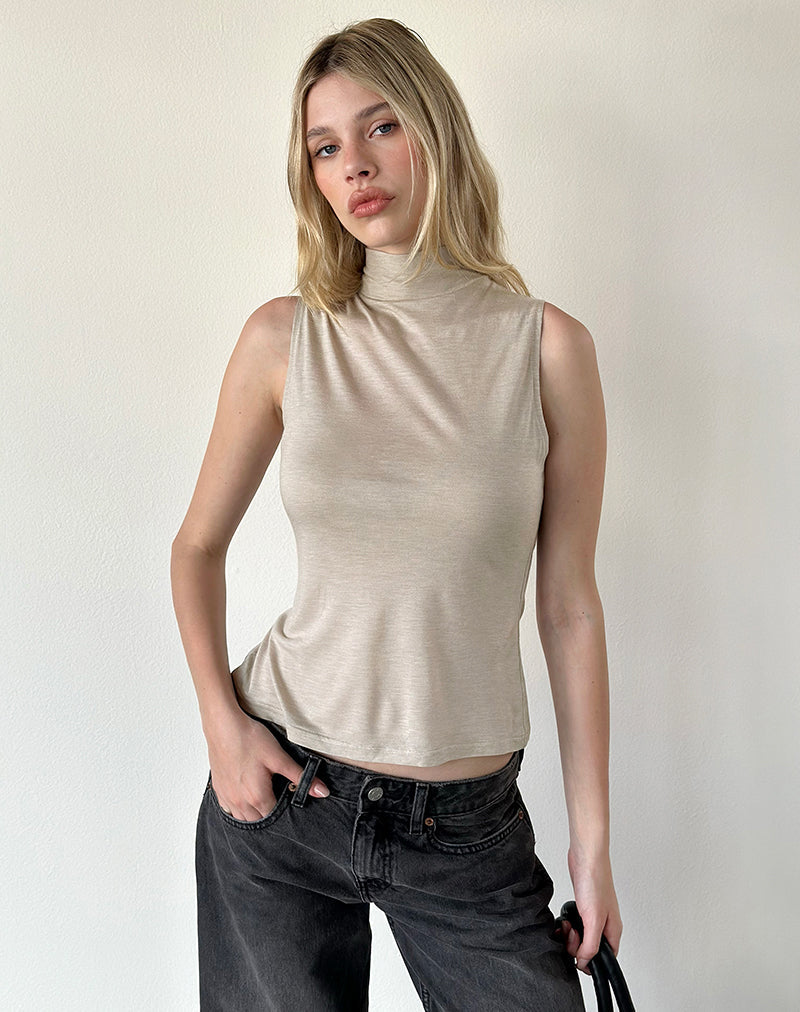 Image of Danha Mock Tank Top in Sheer Jersey Cream