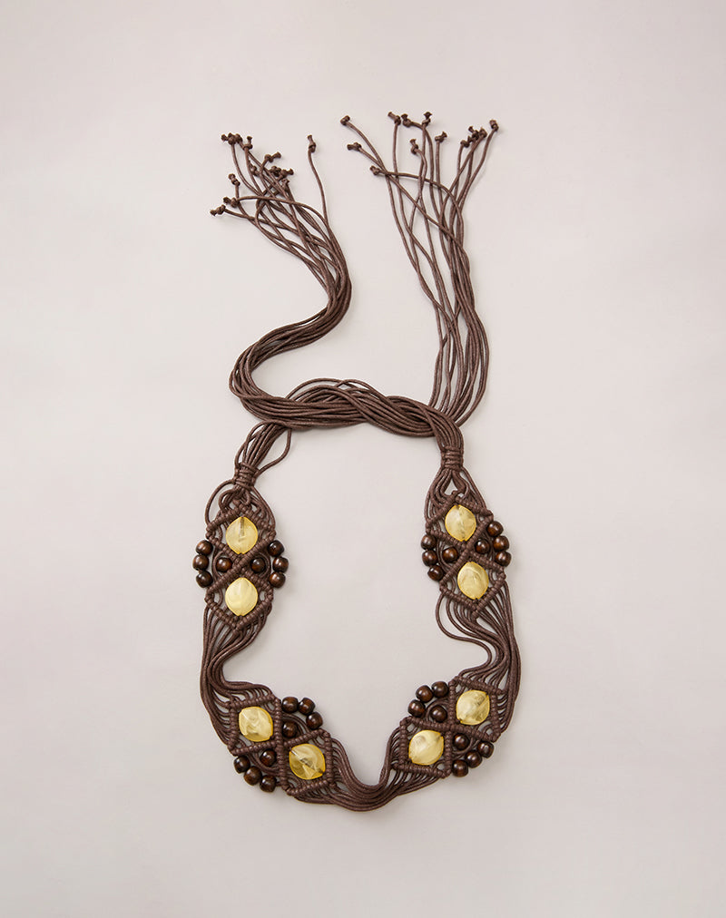 Image of Danta Belt in Brown with Yellow Beads