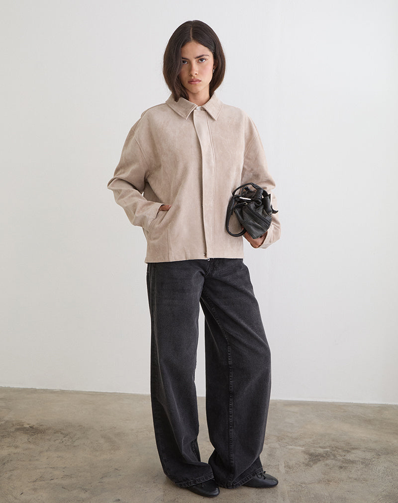 Image of Dante Boxy Jacket in Faux Suede Tan