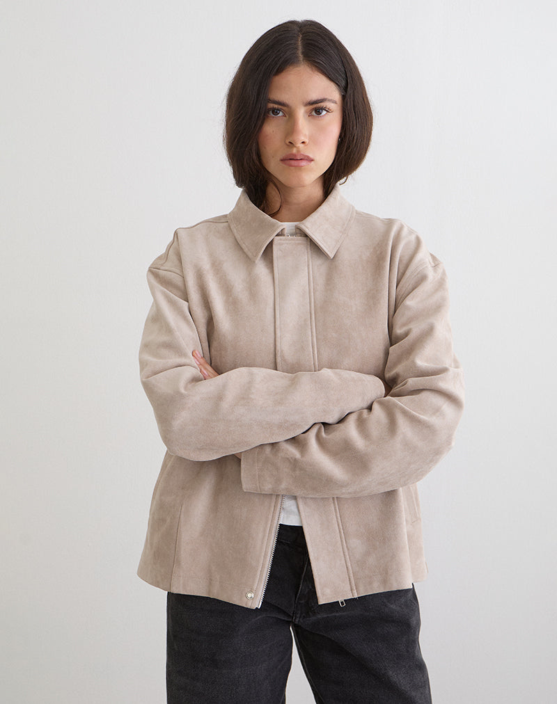 Image of Dante Boxy Jacket in Faux Suede Tan