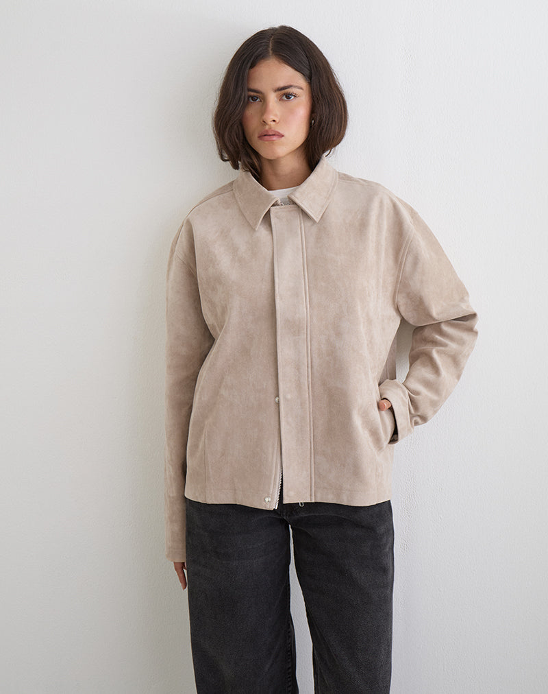 Image of Dante Boxy Jacket in Faux Suede Tan