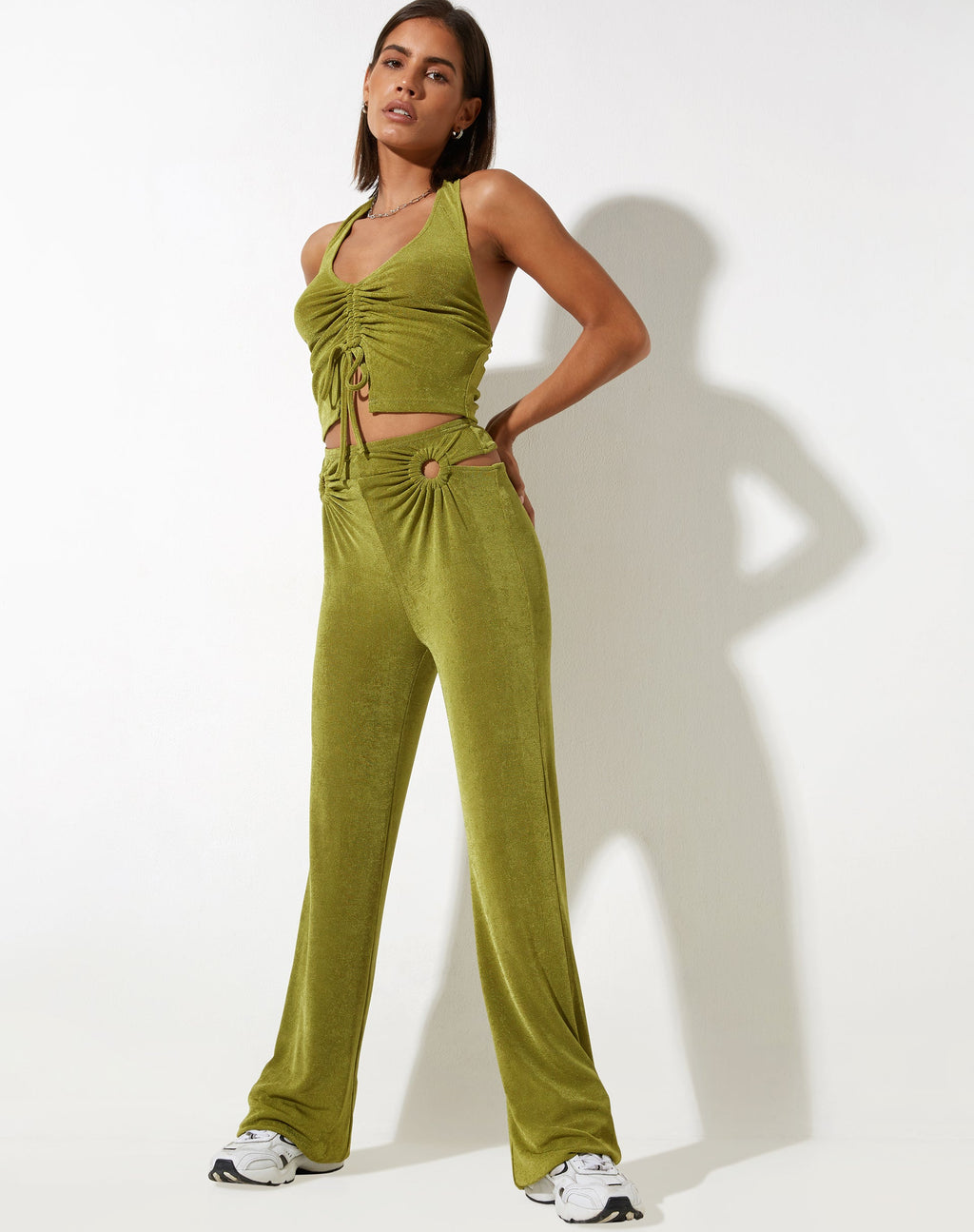 Pantalon évasé Sesaot en crêpe citron vert