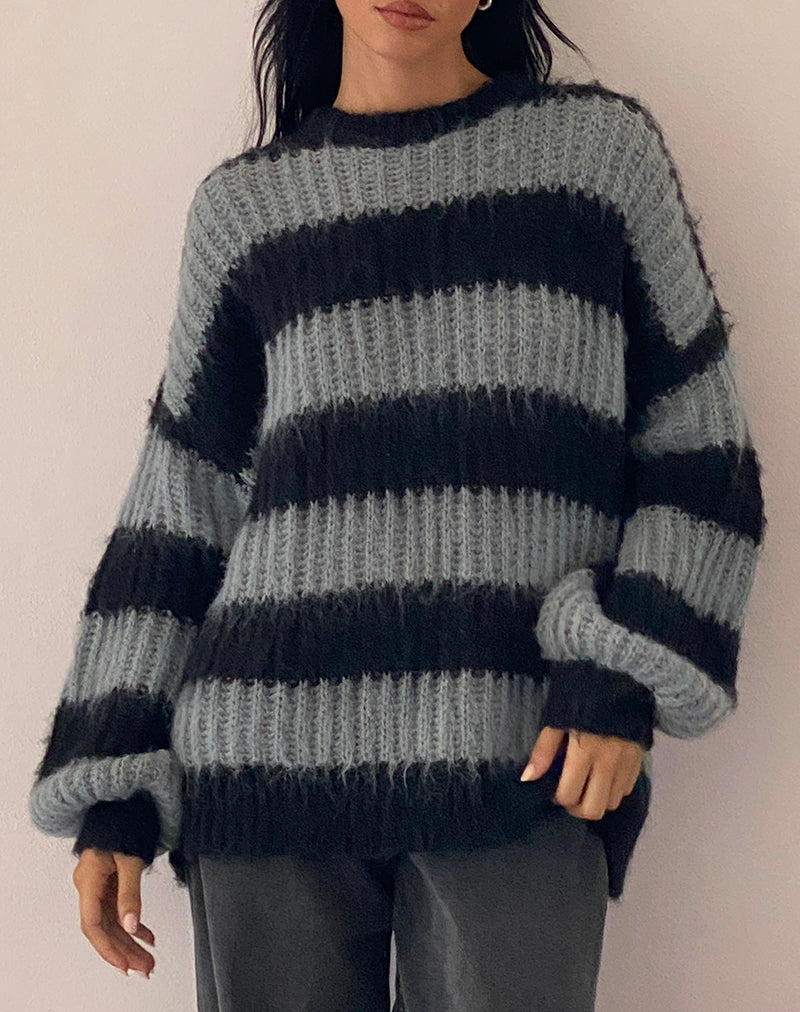 Daren Jumper in Grey and Charcoal Stripes