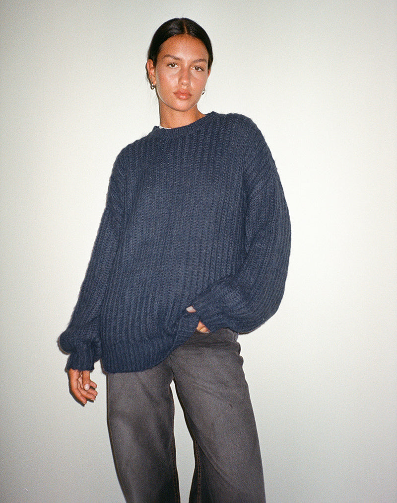 Image of Daren Oversized Knitted Jumper in Navy