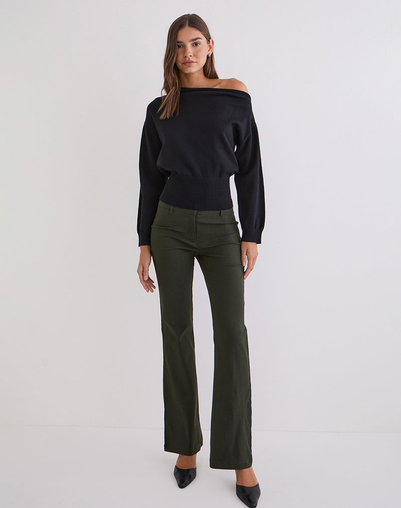 Image of Darias Low Rise Flare Trouser in Dark Khaki