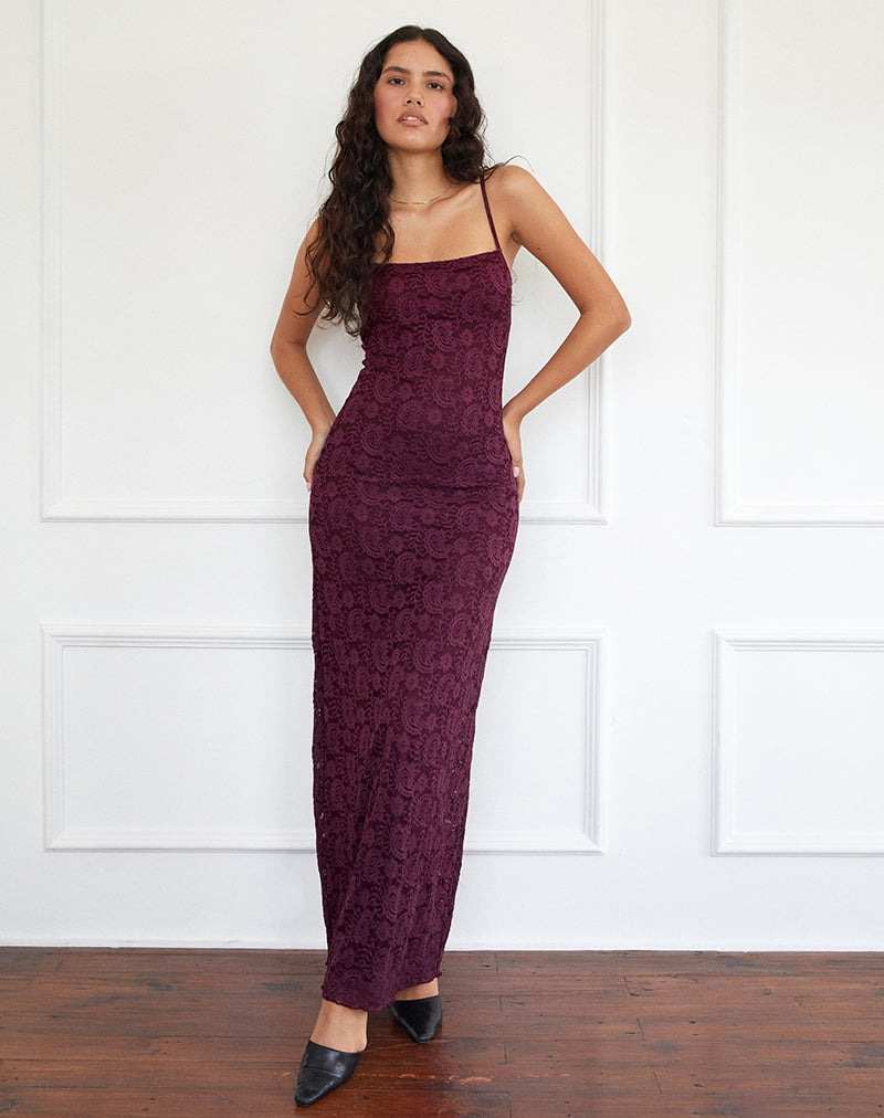 Robe longue Darsih Cami en dentelle cachemire bordeaux