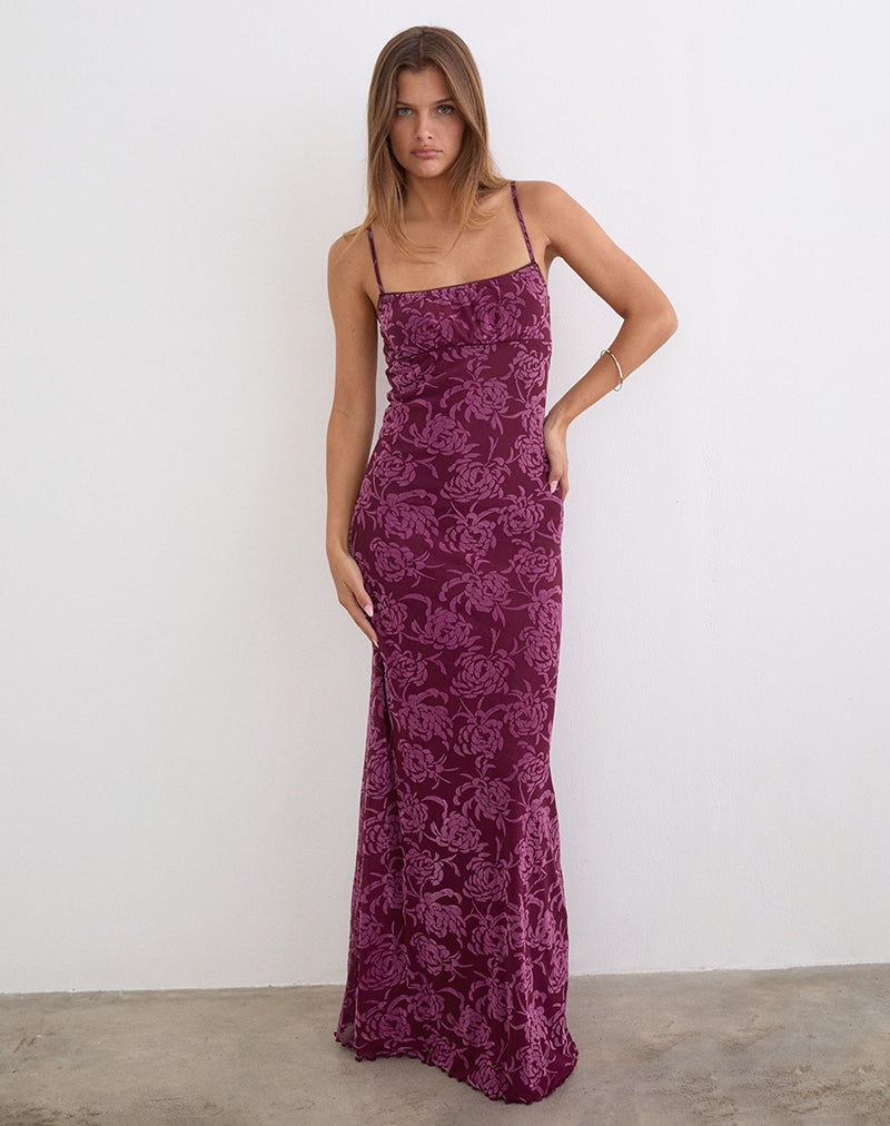 Image of Darsih Maxi Dress in Flock Shadow Leaf Plum