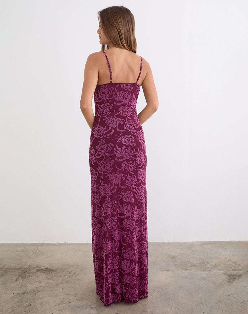 Image of Darsih Maxi Dress in Flock Shadow Leaf Plum