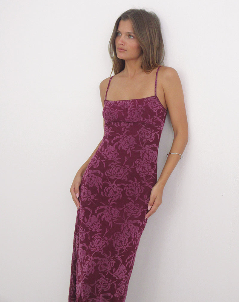 Image of Darsih Maxi Dress in Flock Shadow Leaf Plum