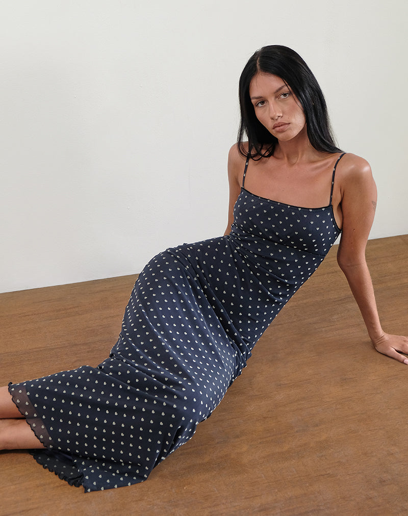 Darsih Maxi Dress in Heart Flock Navy and Yellow